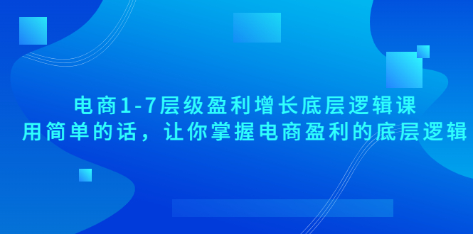 【副业项目3849期】电商1-7层级盈利增长底层逻辑课：用简单的话，让你掌握电商盈利的底层逻辑-E创连盟