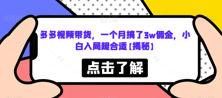 【副业项目6752期】多多视频带货，一个月搞了3w佣金，小白入局超合适【揭秘】-E创连盟
