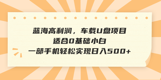 【副业项目6800期】蓝海高利润，车载U盘项目，适合0基础小白，一部手机轻松实现日入500+-E创连盟