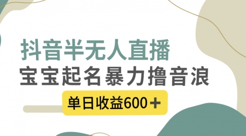 【副业项目8385期】抖音半无人直播，宝宝起名，暴力撸音浪，单日收益600+-E创连盟