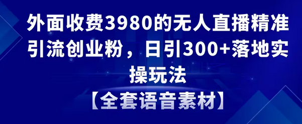 【副业8884期】无人直播精准引流创业粉，日引300+落地实操玩法【全套语音素材】-E创连盟