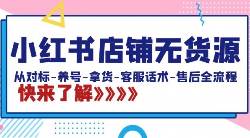 【副业8940期】小红书店铺无货源：从对标-养号-拿货-客服话术-售后全流程（20节课）-E创连盟