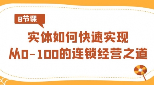 【副业8986期】实体·如何快速实现从0-100的连锁经营之道（8节视频课）-E创连盟