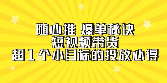 随心推 爆单秘诀，短视频带货-超1个小目标的投放心得（7节视频课）-E创连盟
