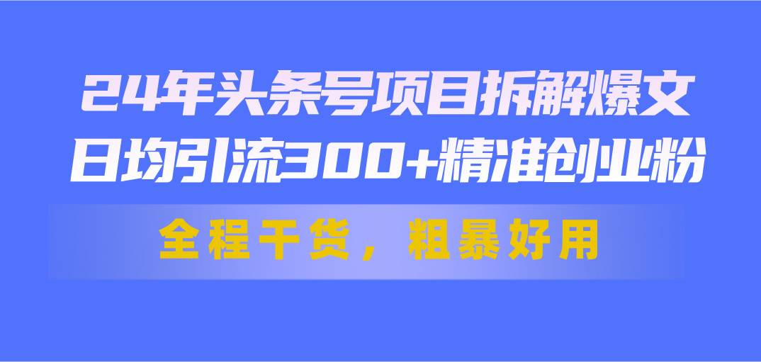 24年头条号项目拆解爆文，日均引流300+精准创业粉，全程干货，粗暴好用-E创连盟