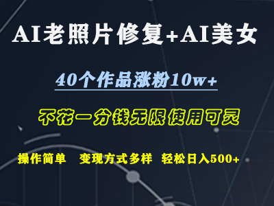 AI老照片修复+AI美女玩发  40个作品涨粉10w+  不花一分钱使用可灵  操作简单  变现方式多样话   轻松日去500+-E创连盟
