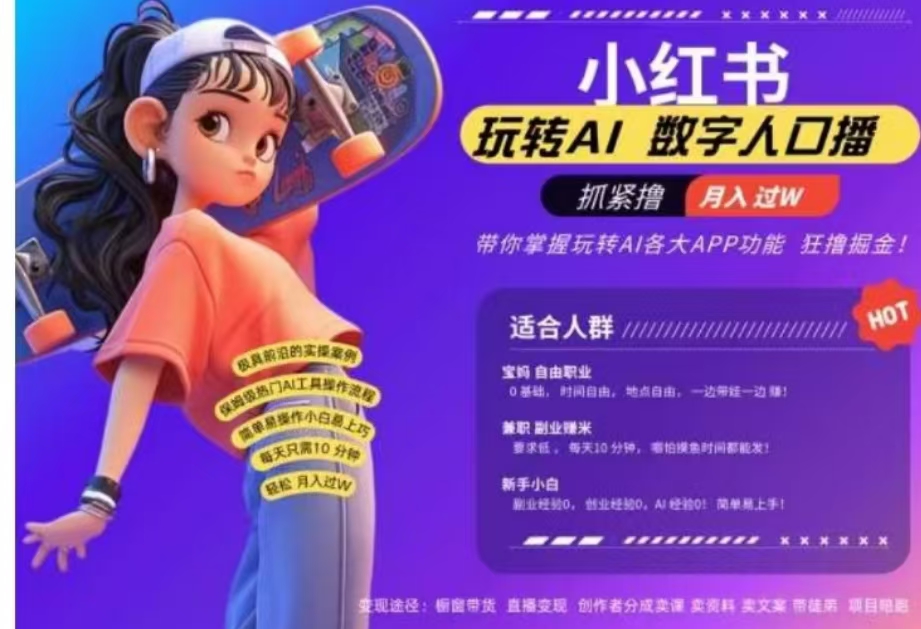 小红书数字人暴力起号，AI改写文案，流量火爆月入破W轻松拿捏，再也不用费劲录口播-E创连盟