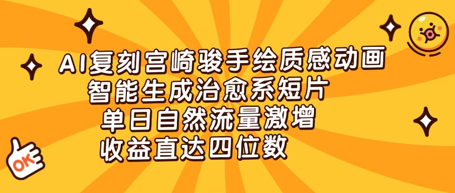 AI复刻宫崎骏手绘质感动画，智能生成治愈系短片，单日自然流量激增，收益直达四位数-E创连盟